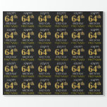 [ Thumbnail: Black, Faux Gold "Happy 64th Birthday" Wrapping Paper ]