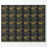 [ Thumbnail: Black, Faux Gold "Happy 66th Birthday" Wrapping Paper ]