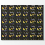 [ Thumbnail: Black, Faux Gold "Happy 69th Birthday" Wrapping Paper ]