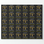 [ Thumbnail: Black, Faux Gold "Happy 71st Birthday" Wrapping Paper ]