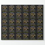 [ Thumbnail: Black, Faux Gold "Happy 75th Birthday" Wrapping Paper ]