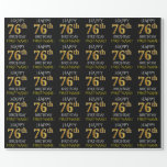 [ Thumbnail: Black, Faux Gold "Happy 76th Birthday" Wrapping Paper ]