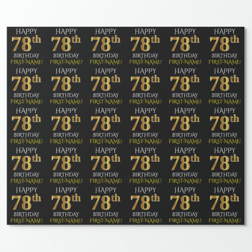 Black Faux Gold HAPPY 78th BIRTHDAY Wrapping Paper