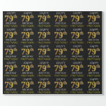 [ Thumbnail: Black, Faux Gold "Happy 79th Birthday" Wrapping Paper ]
