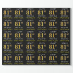 [ Thumbnail: Black, Faux Gold "Happy 81st Birthday" Wrapping Paper ]