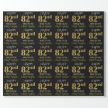 [ Thumbnail: Black, Faux Gold "Happy 82nd Birthday" Wrapping Paper ]