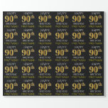 [ Thumbnail: Black, Faux Gold "Happy 90th Birthday" Wrapping Paper ]