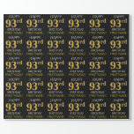 [ Thumbnail: Black, Faux Gold "Happy 93rd Birthday" Wrapping Paper ]