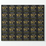 [ Thumbnail: Black, Faux Gold "Happy 95th Birthday" Wrapping Paper ]