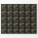 [ Thumbnail: Black, Faux Gold "Happy 97th Birthday" Wrapping Paper ]