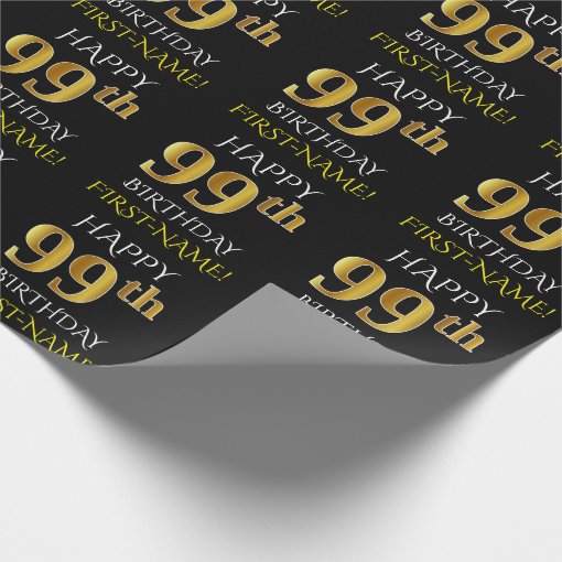 Black Faux Gold Happy 99th Birthday Wrapping Paper Zazzle