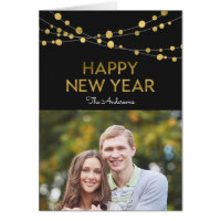 Black Faux Gold Happy New Year Lights Photo Card