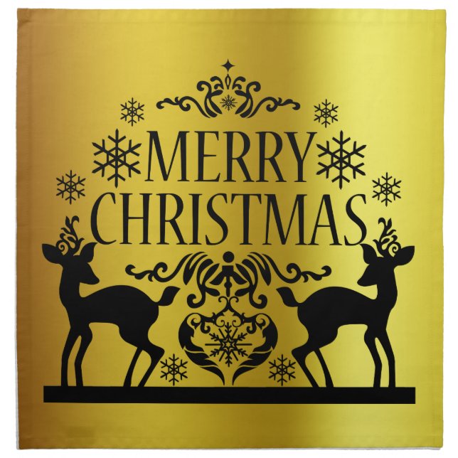 Black Faux Gold Merry Christmas Cloth Napkin (Front)