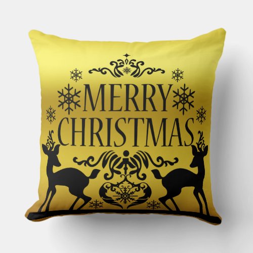 Black Faux Gold Merry Christmas Decorative Pillow
