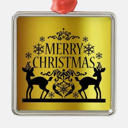 Black Faux Gold Merry Christmas Metal Ornament