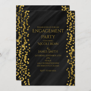Black & Faux Gold Modern Glam Wedding Engagement Invitation