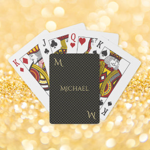 Black Faux Gold Monogrammed Modern Elegant Poker Cards