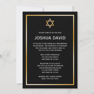 Black Faux Gold Star of David Bar Mitzvah Invitation
