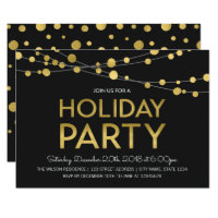 Black Faux Gold Strings of Lights Holiday Party Card