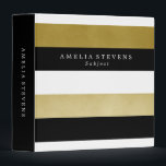 Black & Faux Gold Stripes | Custom Name Binder<br><div class="desc">Modern binder featuring broad stripes in black,  white,  and faux gold.</div>