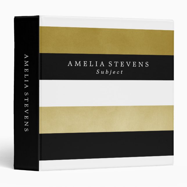 Black & Faux Gold Stripes | Custom Name Binder (Front/Spine)