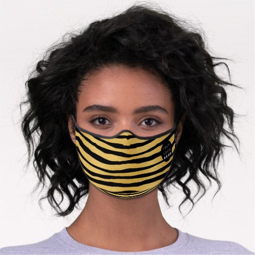 Black Faux Gold Stripes Lines Monogram Logo Name Premium Face Mask