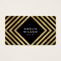 Black Faux Gold Stylist Social Media Elegant Business Card