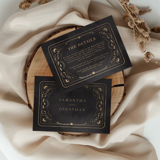Black & Faux Gold Tarot Celestial Wedding Details Enclosure Card (Creator Uploaded)