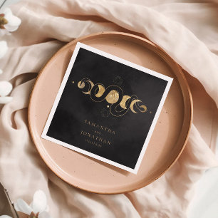Black & Faux Gold Tarot Celestial Wedding Napkins