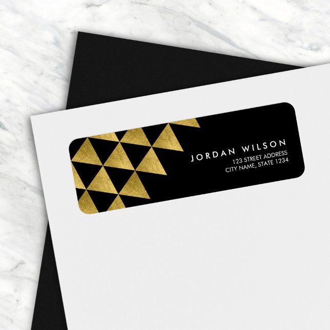 Black Faux Gold Triangle Abstract Modern Address Label (Creator Uploaded)