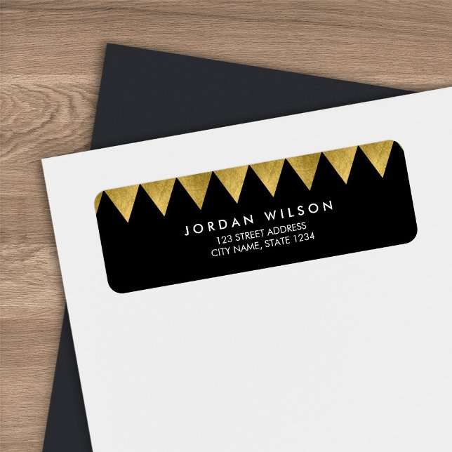 Black Faux Gold Triangle Pattern Modern Address Label (Creator Uploaded)