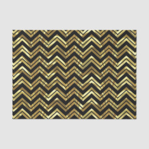 Black & Faux Gold Zigzag Chevron Geometric Pattern Tissue Paper