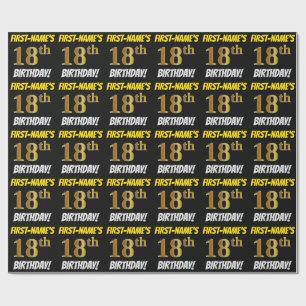 Black, Faux/Imitation Gold, "18th BIRTHDAY" Wrapping Paper
