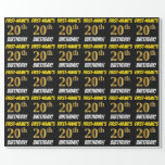 [ Thumbnail: Black, Faux/Imitation Gold, "20th Birthday" Wrapping Paper ]