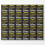 [ Thumbnail: Black, Faux/Imitation Gold, "22nd Birthday" Wrapping Paper ]