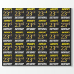 [ Thumbnail: Black, Faux/Imitation Gold, "23rd Birthday" Wrapping Paper ]