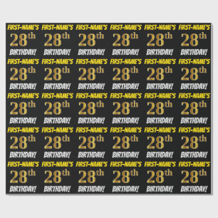 Black, Faux/Imitation Gold, "28th BIRTHDAY" Wrapping Paper
