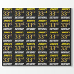 [ Thumbnail: Black, Faux/Imitation Gold, "33rd Birthday" Wrapping Paper ]