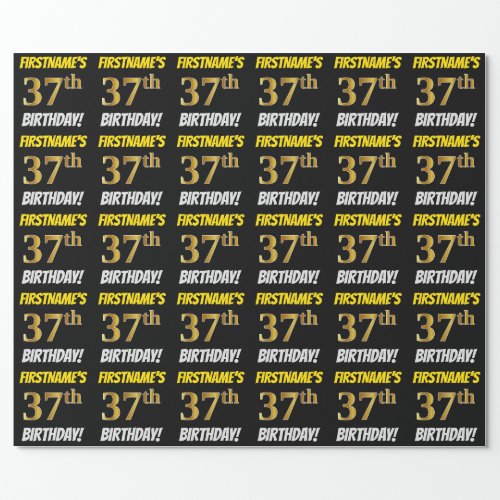 Black FauxImitation Gold 37th BIRTHDAY Wrapping Paper