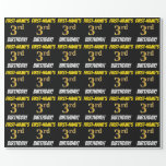 [ Thumbnail: Black, Faux/Imitation Gold, "3rd Birthday" Wrapping Paper ]