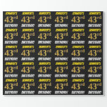 [ Thumbnail: Black, Faux/Imitation Gold, "43rd Birthday" Wrapping Paper ]