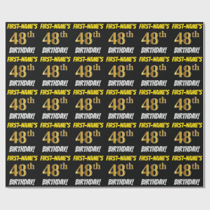 Black, Faux/Imitation Gold, "48th BIRTHDAY" Wrapping Paper