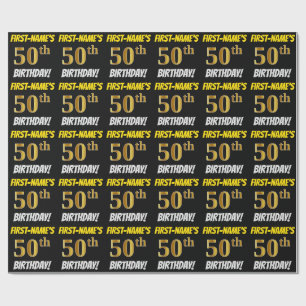 Black, Faux/Imitation Gold, "50th BIRTHDAY" Wrapping Paper