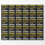 [ Thumbnail: Black, Faux/Imitation Gold, "52nd Birthday" Wrapping Paper ]