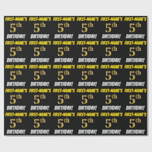 Black, Faux/Imitation Gold, "5th BIRTHDAY" Wrapping Paper