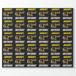 [ Thumbnail: Black, Faux/Imitation Gold, "62nd Birthday" Wrapping Paper ]