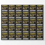 [ Thumbnail: Black, Faux/Imitation Gold, "63rd Birthday" Wrapping Paper ]