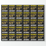 [ Thumbnail: Black, Faux/Imitation Gold, "69th Birthday" Wrapping Paper ]