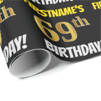 Black, Faux/Imitation Gold, 69th BIRTHDAY Wrapping Paper