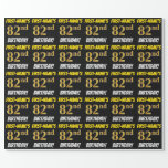 [ Thumbnail: Black, Faux/Imitation Gold, "82nd Birthday" Wrapping Paper ]